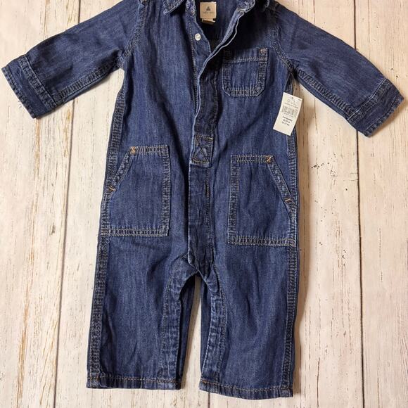 Baby Gap  Long Sleeve With Pockets Denim Blue Kids Jumpsuit Sz 3-6 NWT - Picture 7 of 9